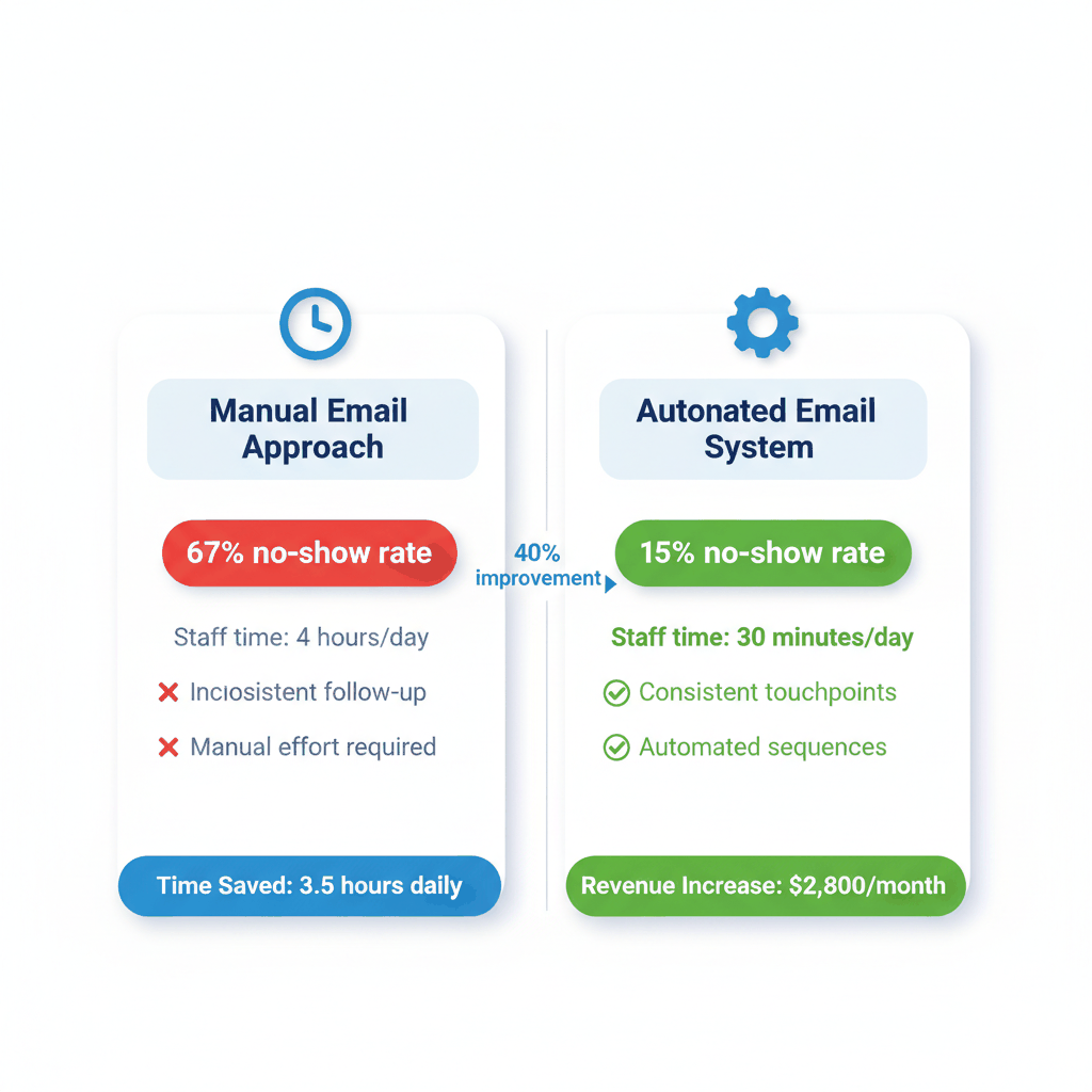 Comparison chart showing manual vs automated email communication benefits for pest control businesses - email automation ROI