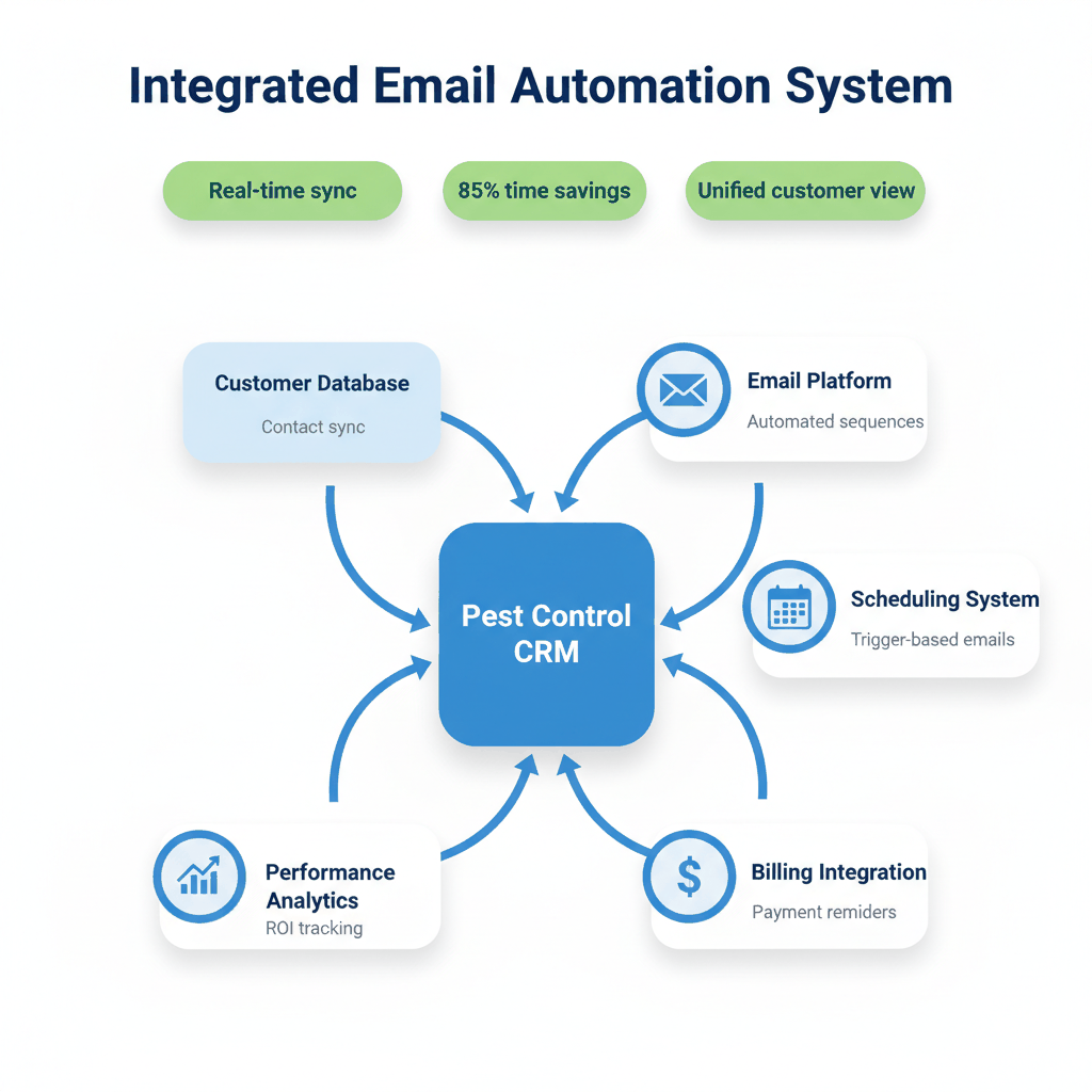 CRM integration workflow showing automated email system connections for pest control businesses - pest control CRM automation