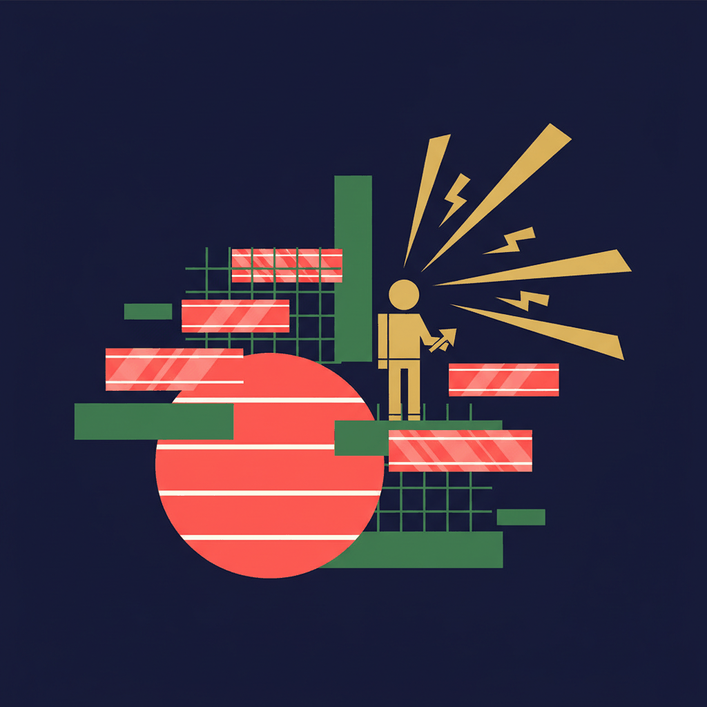 Abstract geometric solar installation concept with dynamic shapes representing panels, installer, and energy generation - solar marketing guide