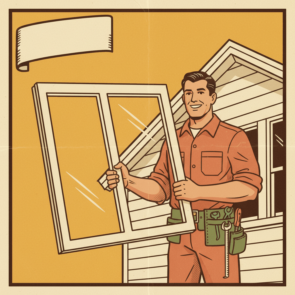 Vintage-style poster illustration of professional window installer - window installation Google Ads budget management guide