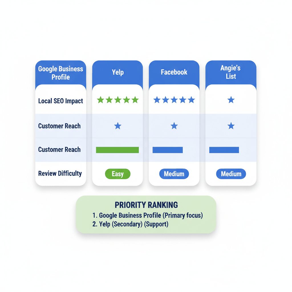 Review platform comparison chart ranking Google Business Profile highest for appliance repair local SEO