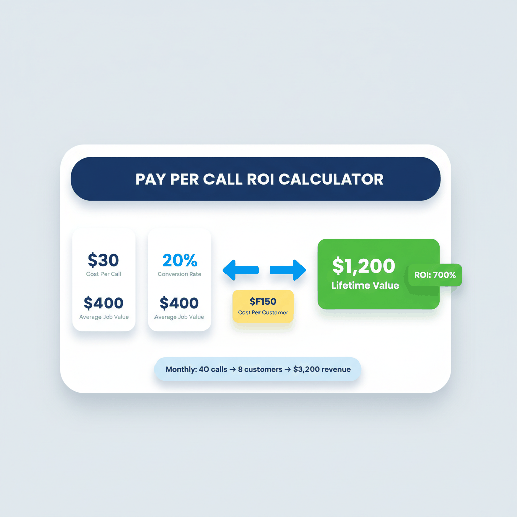 Pay per call garage door leads ROI calculator showing 700% return on investment - cost per call vs lifetime customer value