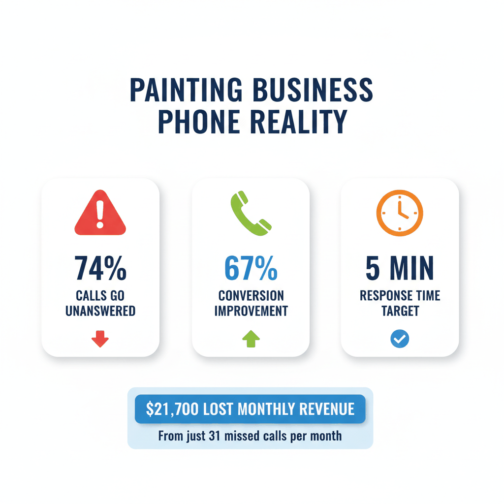 Phone call performance statistics for painting contractors showing 74% missed call rate and potential revenue loss