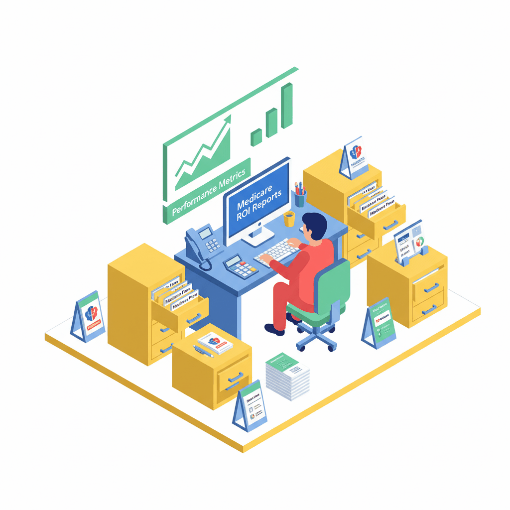 Medicare marketing ROI tracking workspace with analytics dashboard - Medicare agent performance metrics