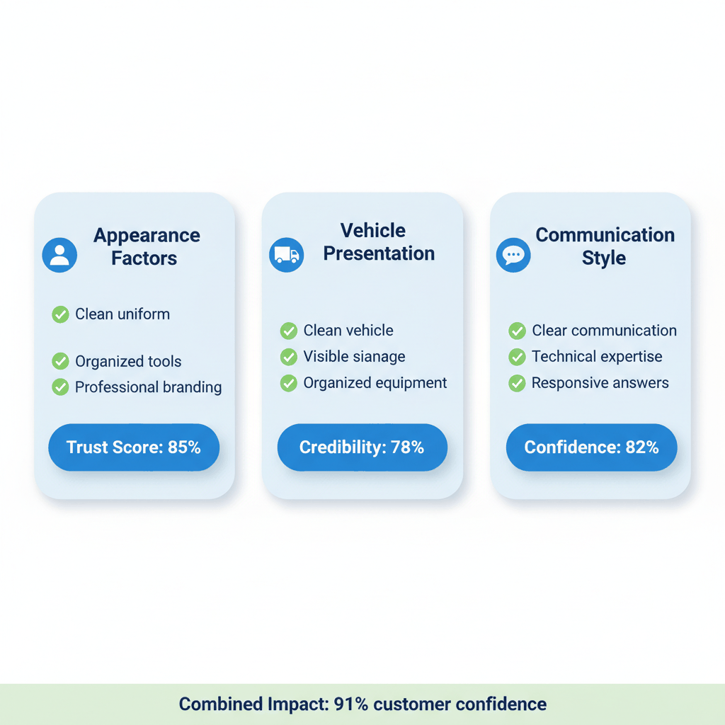 First impression factors comparison chart showing appearance, vehicle presentation, and communication impact on handyman customer trust
