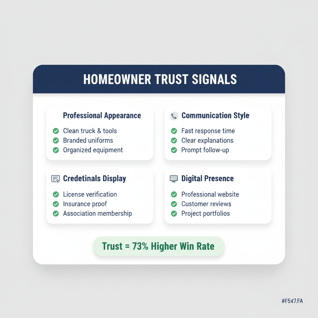 Trust signals checklist for painting contractors showing professional credibility factors that influence homeowner decisions