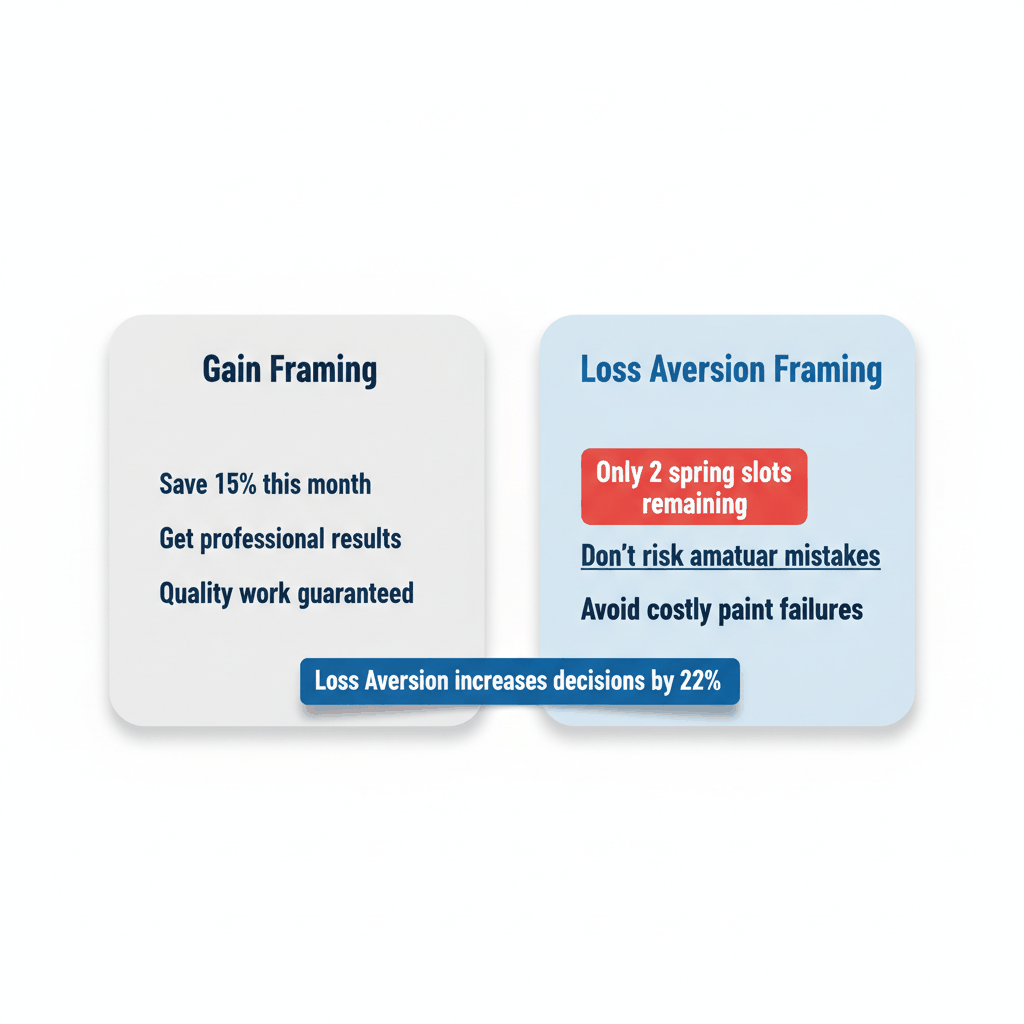 Loss aversion vs gain framing examples for painting contractor marketing messages and sales psychology
