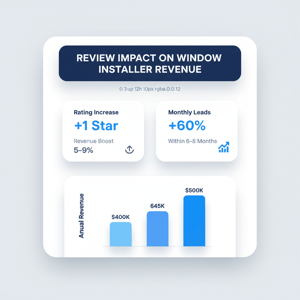 Dashboard showing window installer revenue increase from Google reviews - 60% more leads and 5-9% revenue boost