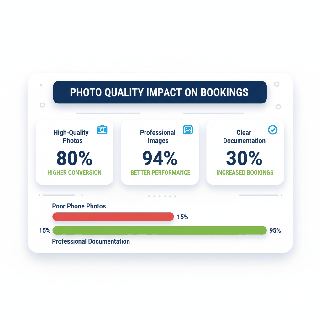 Photography impact statistics showing 80% higher conversion rates for professional handyman photos and portfolio quality