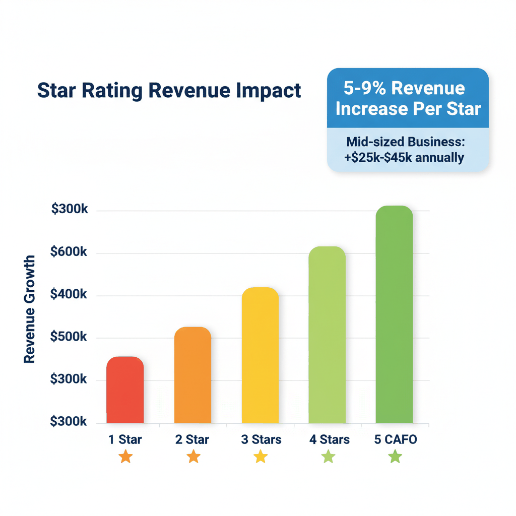 Bar chart showing revenue impact of star ratings for pest control businesses, demonstrating 5-9% increase per star improvement