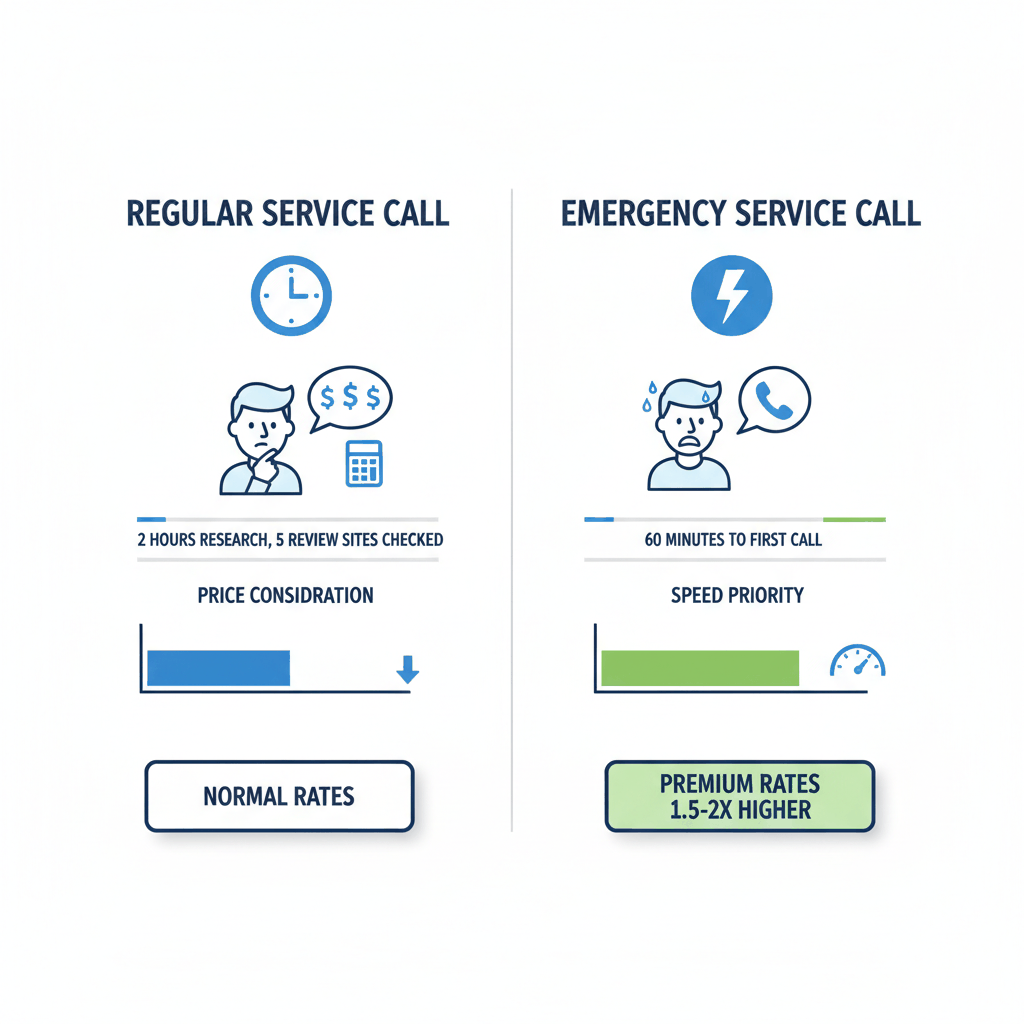 Emergency versus regular electrical service call psychology comparison showing different customer priorities - electrician pricing strategy