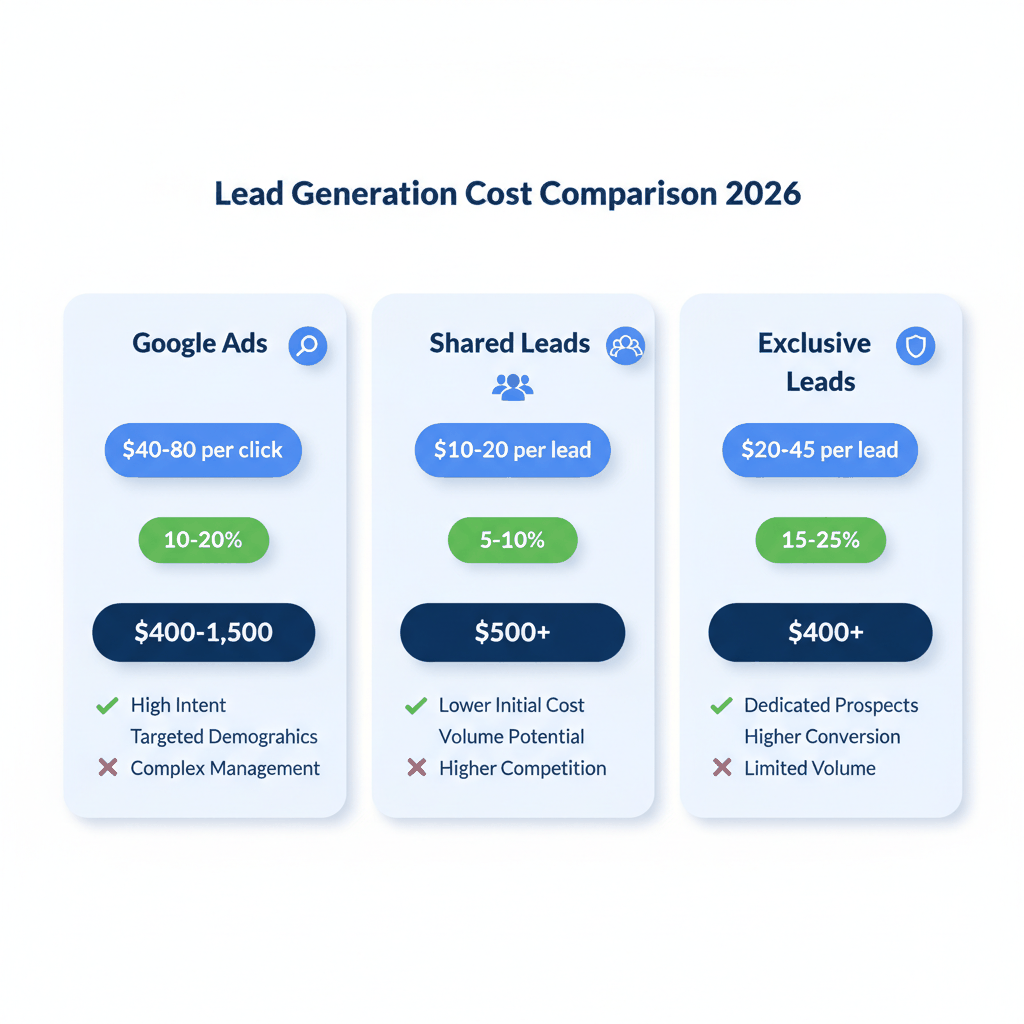 Google Ads vs buying auto insurance leads cost comparison showing conversion rates and ROI analysis